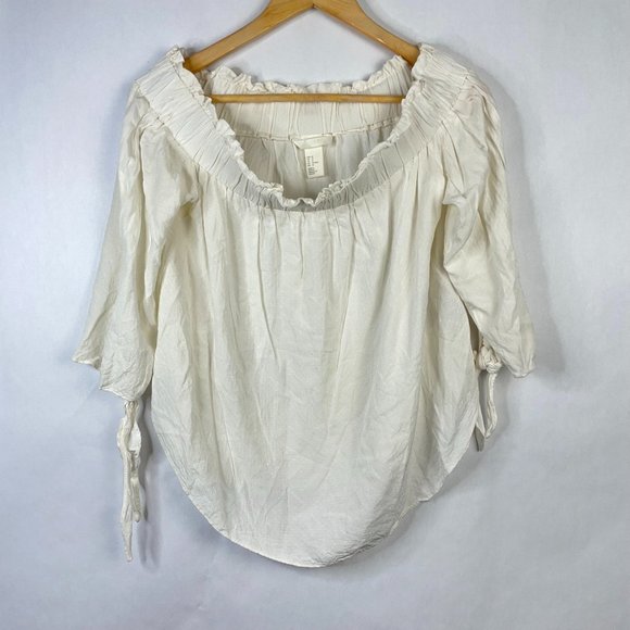 H&M Tops - H&M Off Shoulder Boho Ivory Flowy Blouse Top Shirt Size 12